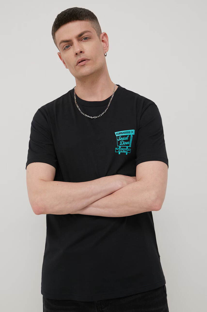 Converse Памучна тениска в черно с принт - Pepit.bg