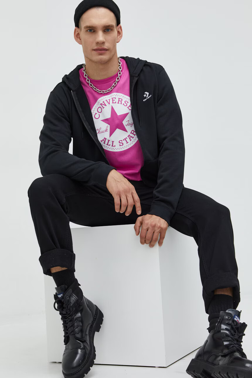 Converse Суичър в черно с качулка с изчистен дизайн - Pepit.bg