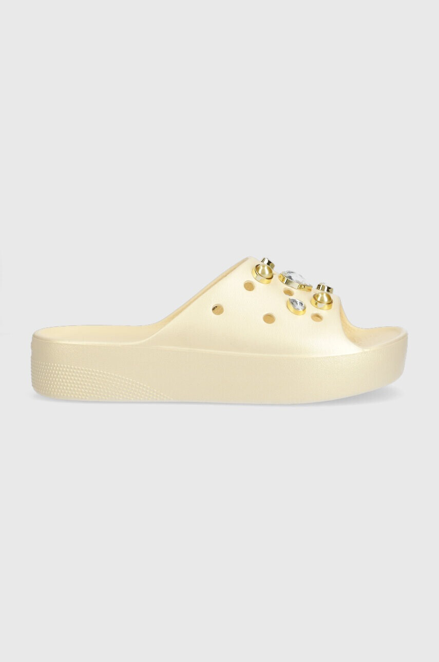 Crocs Чехли Classic Platform Crystals Perls Slide в бежово с платформа 208388 - Pepit.bg
