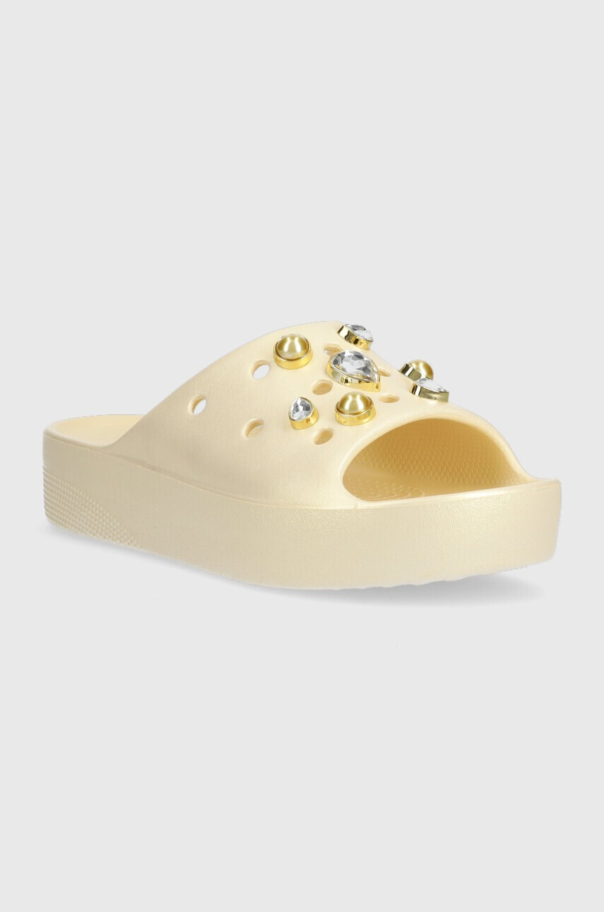 Crocs Чехли Classic Platform Crystals Perls Slide в бежово с платформа 208388 - Pepit.bg