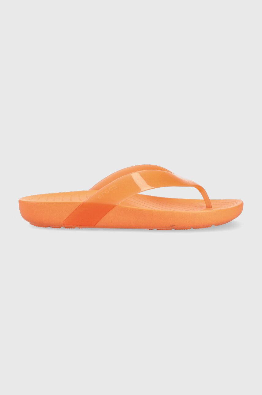 Crocs Джапанки Splash Glossy Flip в оранжево с равна подметка 208534 - Pepit.bg