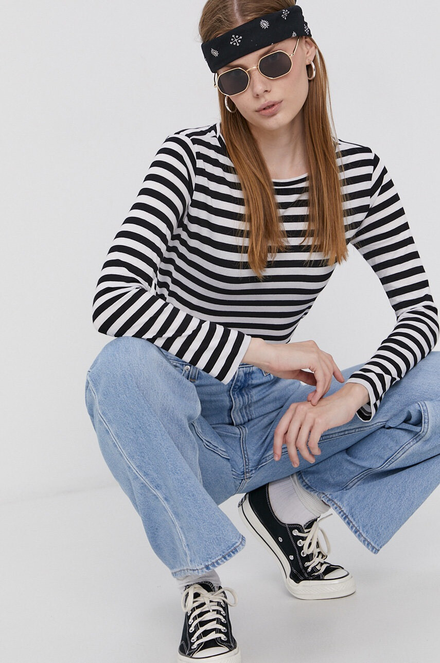 Cross Jeans Памучна блуза с дълги ръкави в черно - Pepit.bg