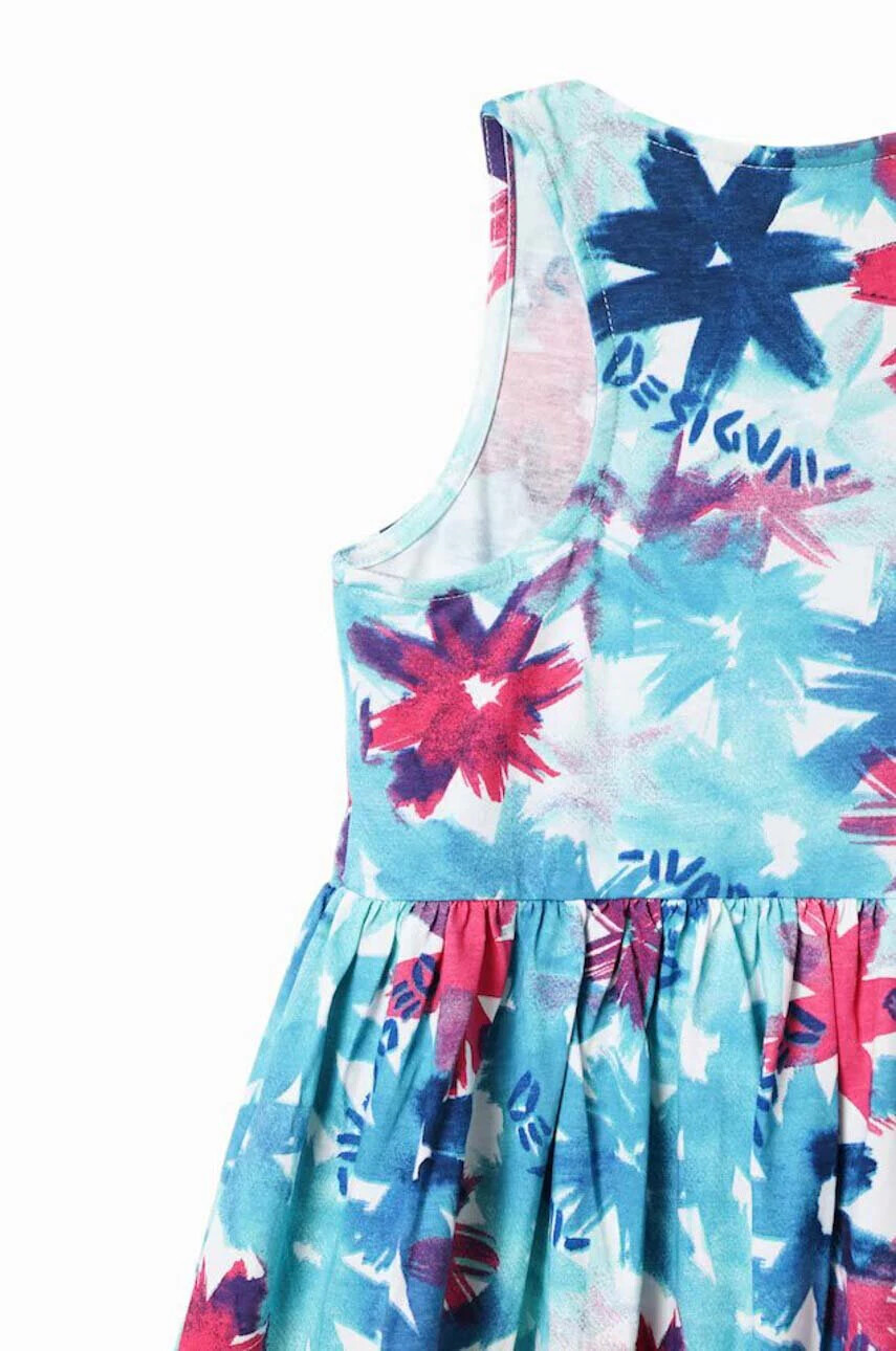 Desigual Детска памучна рокля в синьо къс модел разкроен модел - Pepit.bg