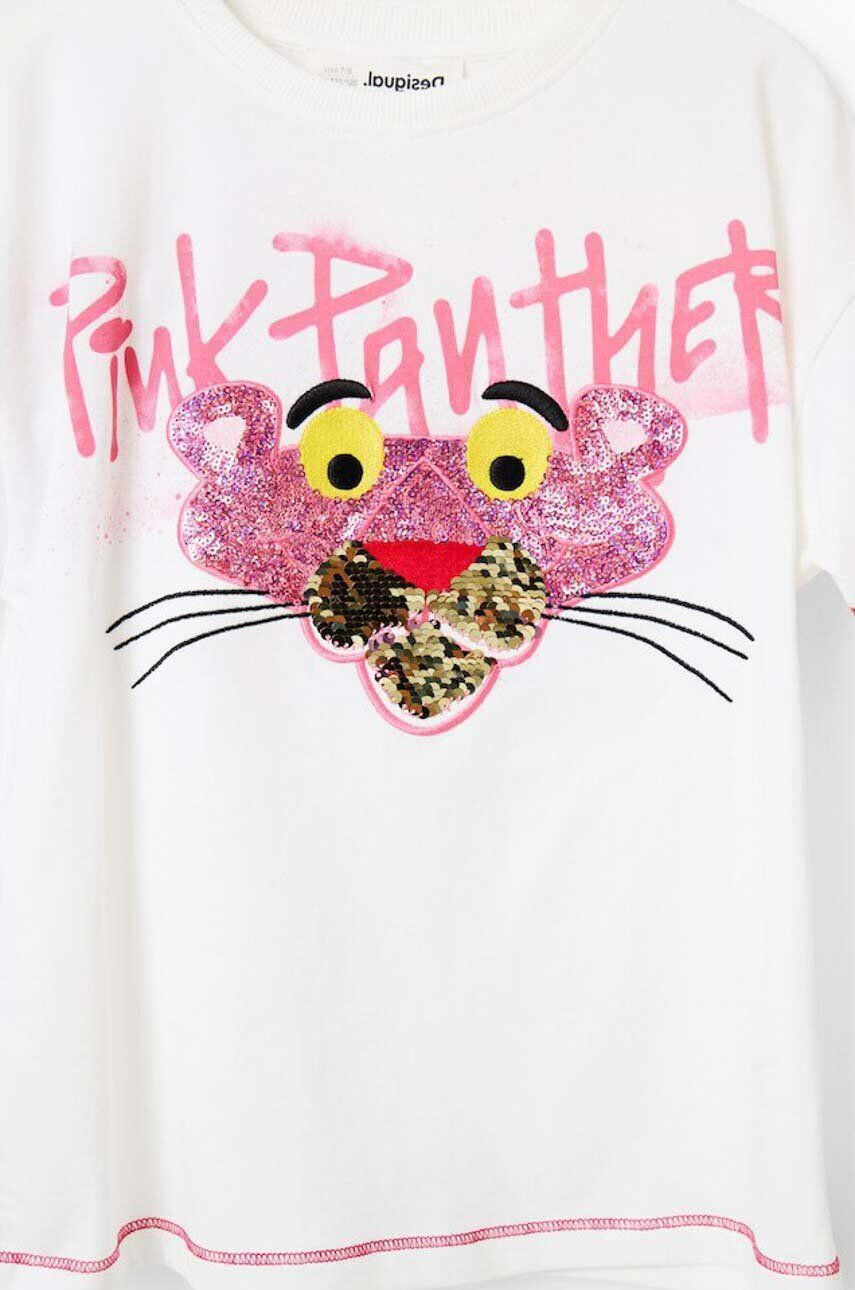 Desigual Детска памучна тениска Pink Panther в бяло - Pepit.bg