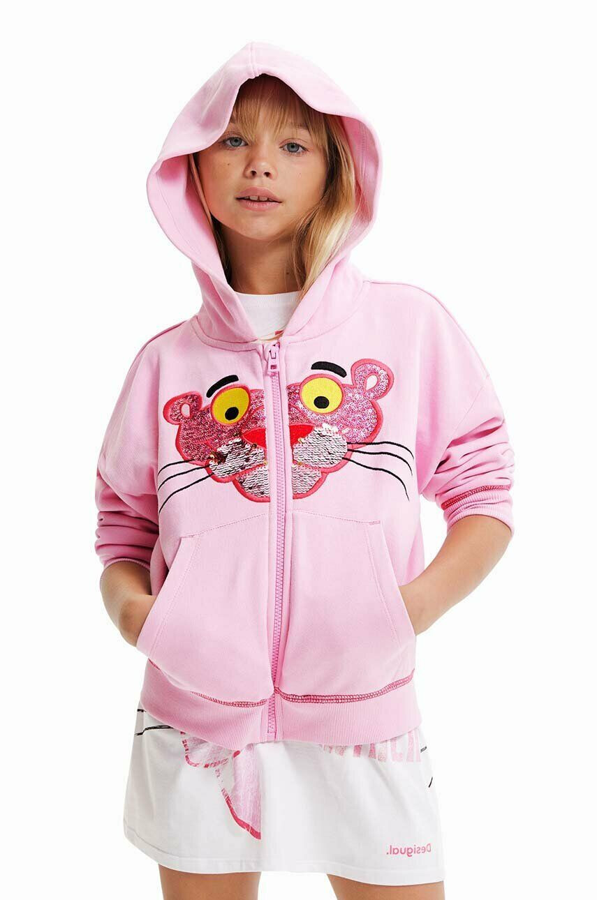 Desigual Детски памучен суичър Pink Panther в розово с качулка с апликация - Pepit.bg