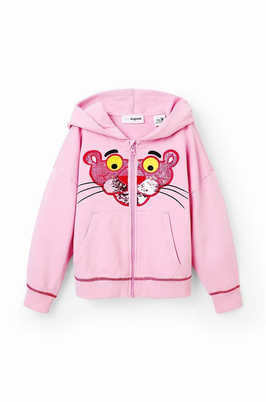 Desigual Детски памучен суичър Pink Panther в розово с качулка с апликация - Pepit.bg