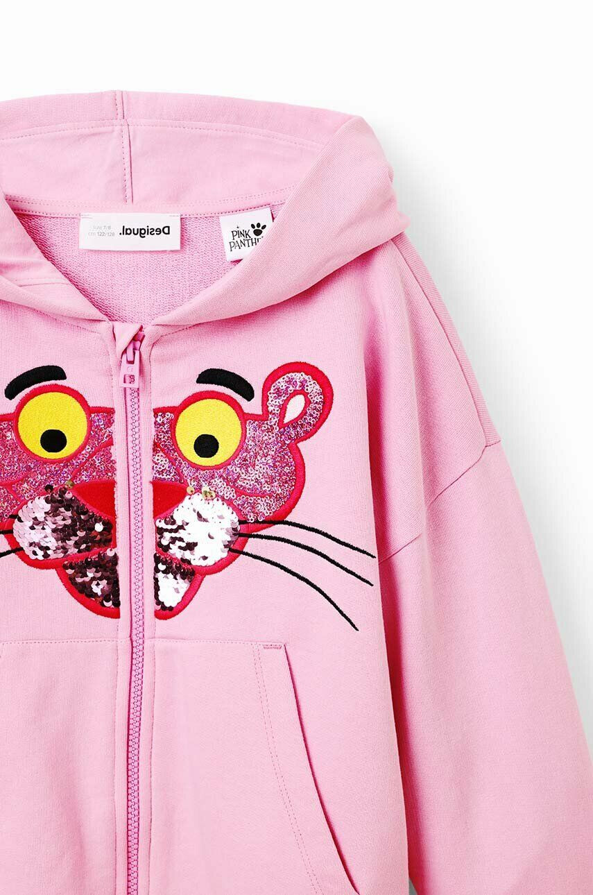 Desigual Детски памучен суичър Pink Panther в розово с качулка с апликация - Pepit.bg