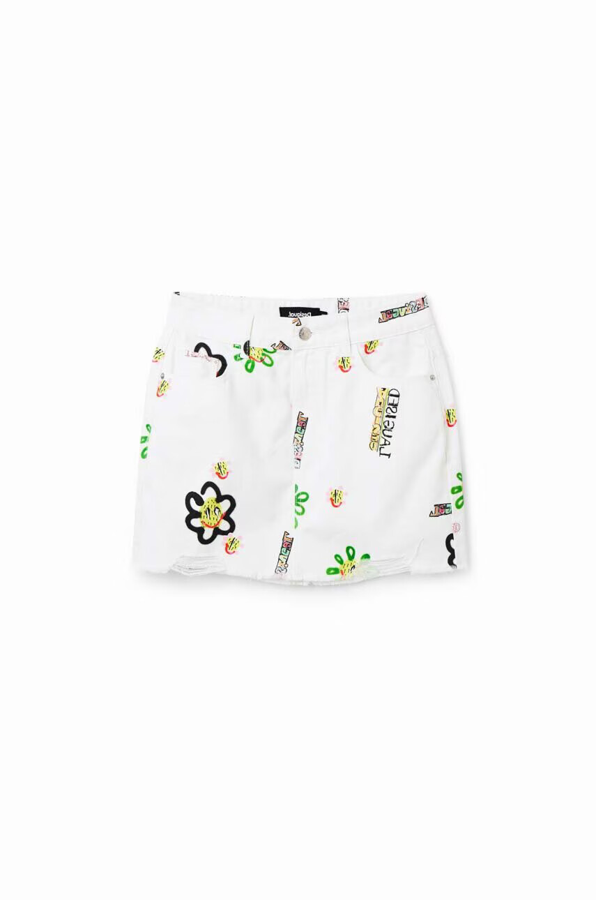 Desigual Дънкова пола в бяло къс модел със стандартна кройка - Pepit.bg