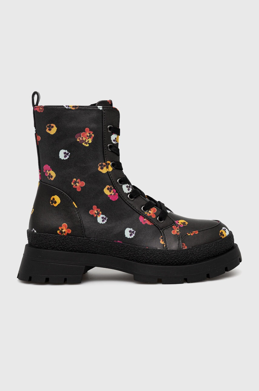Desigual Кубинки Flowers в черно с платформа - Pepit.bg