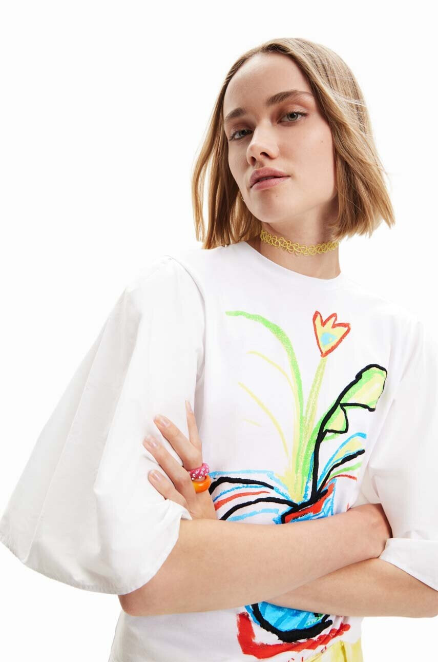 Desigual Памучна тениска в бяло - Pepit.bg