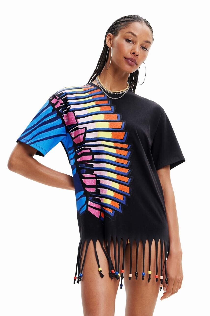 Desigual Памучна тениска в черно - Pepit.bg