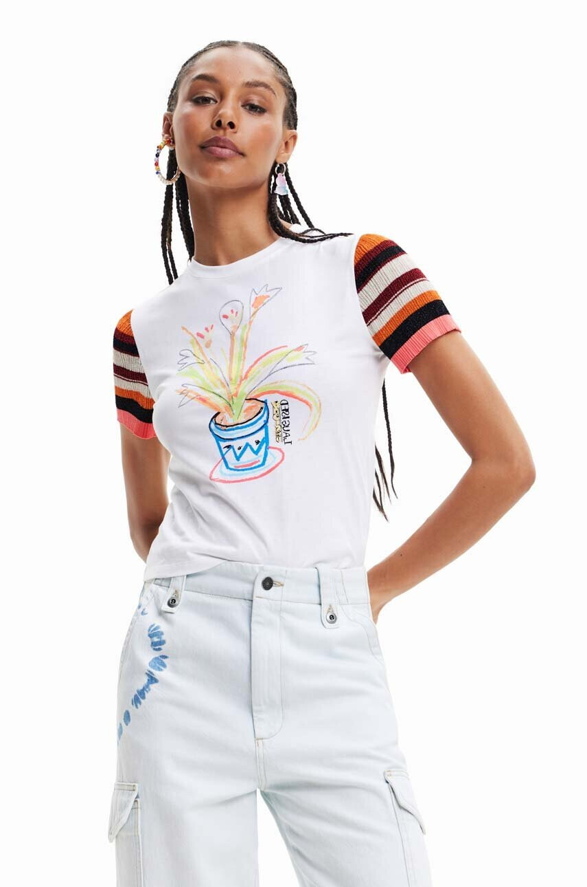 Desigual Памучна тениска в бяло - Pepit.bg