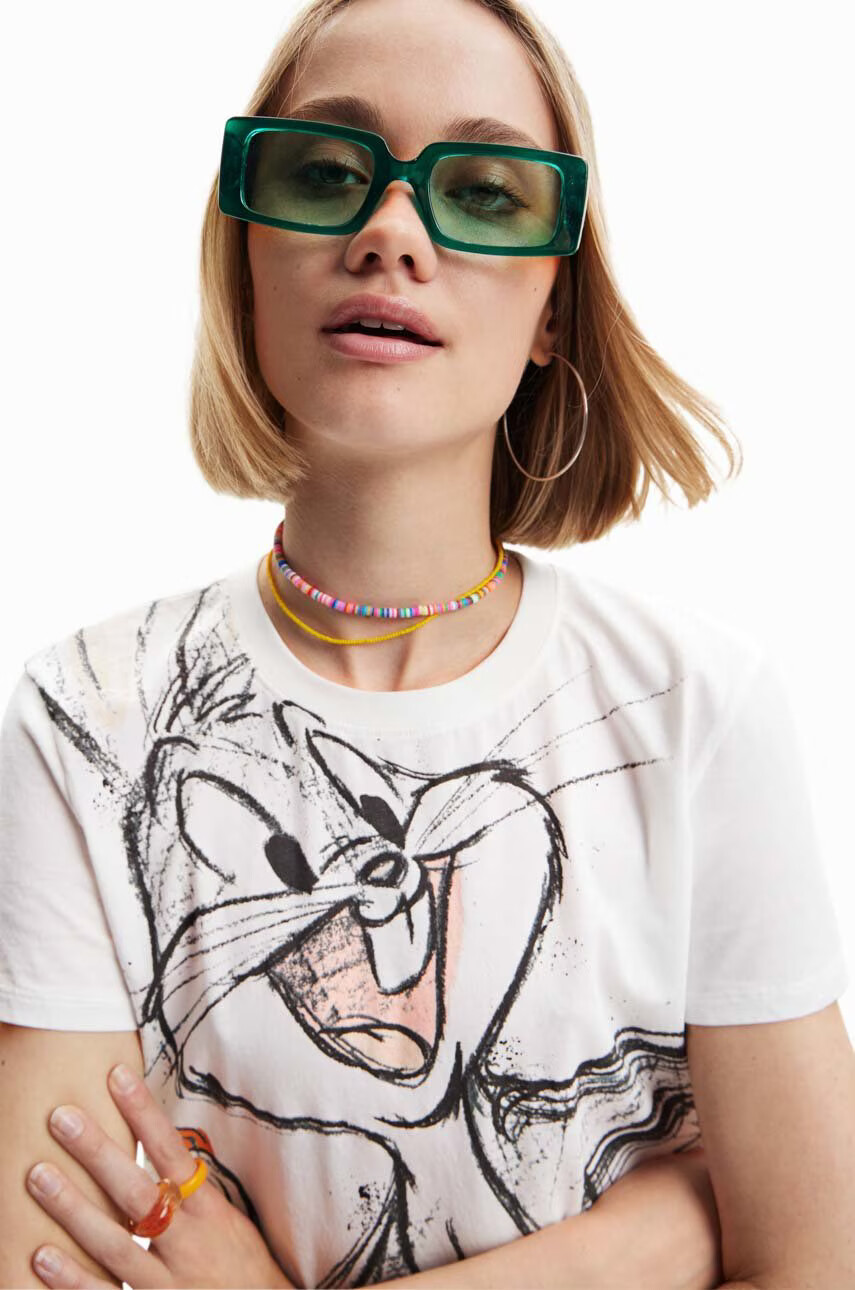 Desigual Памучна тениска x Looney Tunes в бяло - Pepit.bg