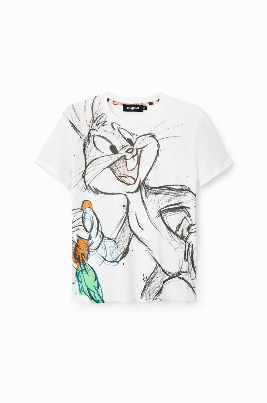Desigual Памучна тениска x Looney Tunes в бяло - Pepit.bg
