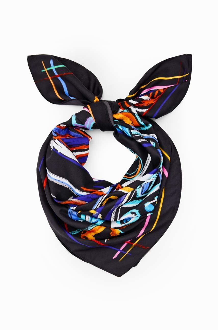 Desigual Тънък шал в черно с десен - Pepit.bg
