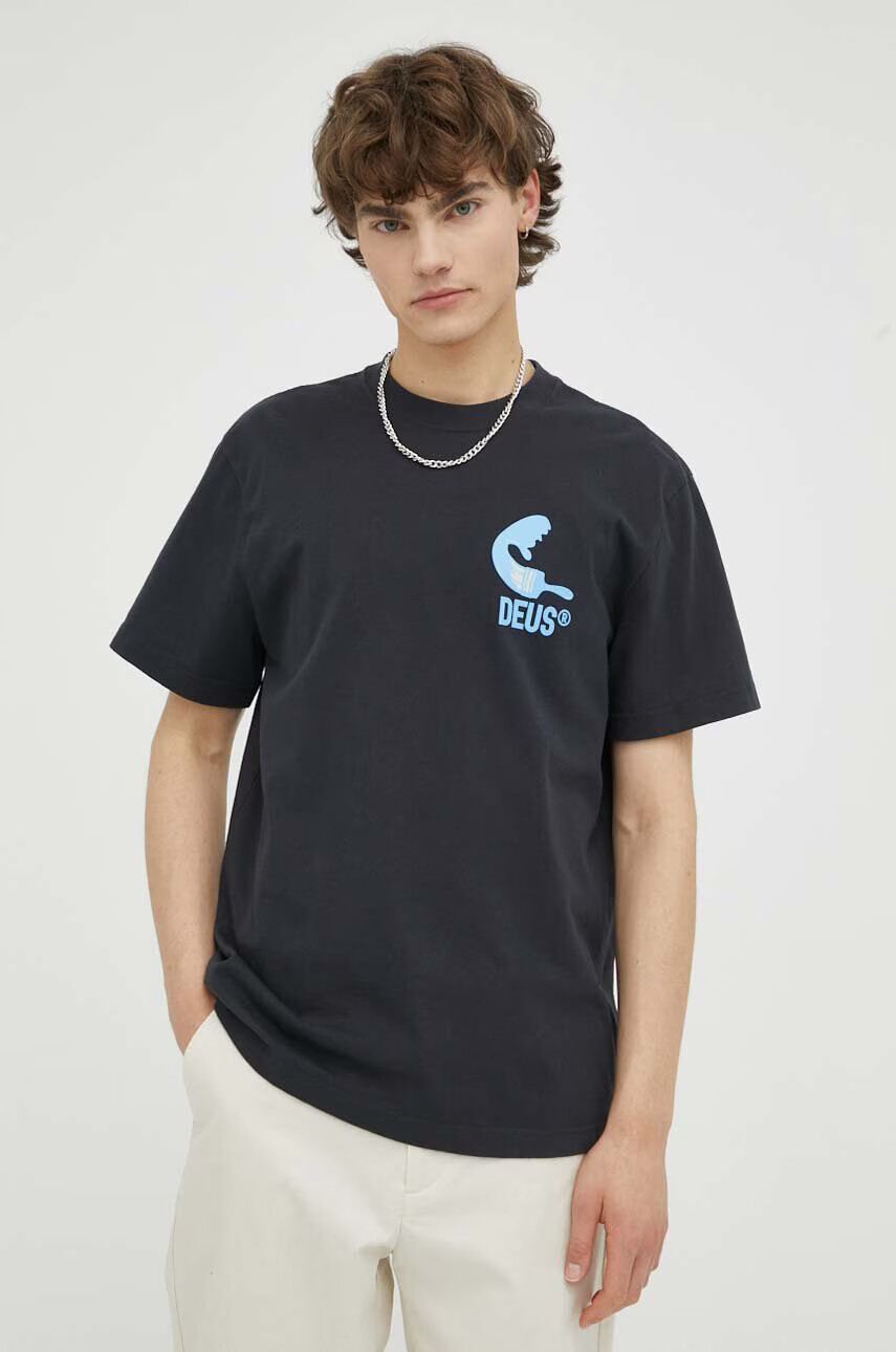 Deus Ex Machina Памучна тениска в черно с принт - Pepit.bg