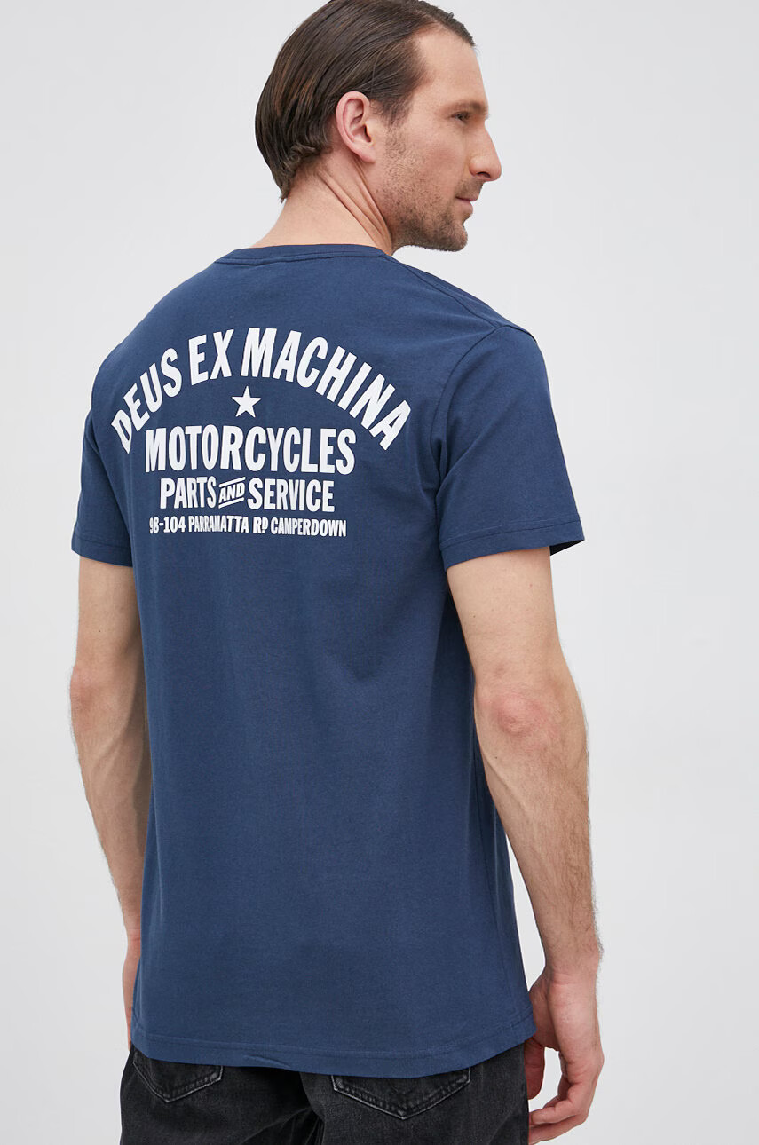 Deus Ex Machina Памучна тениска в тъмносиньо с принт - Pepit.bg