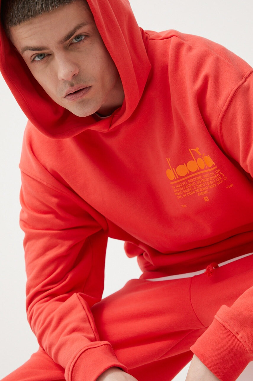 Diadora Памучен суичър в червено с принт - Pepit.bg