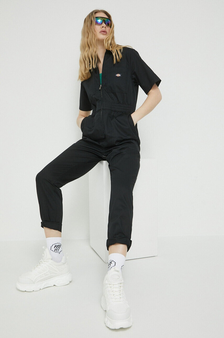 Dickies Памучен гащеризон в черно от памук с яка тип peter pan - Pepit.bg