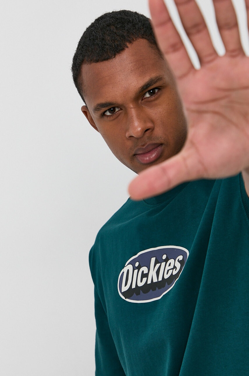Dickies Памучна тениска в зелено с принт - Pepit.bg