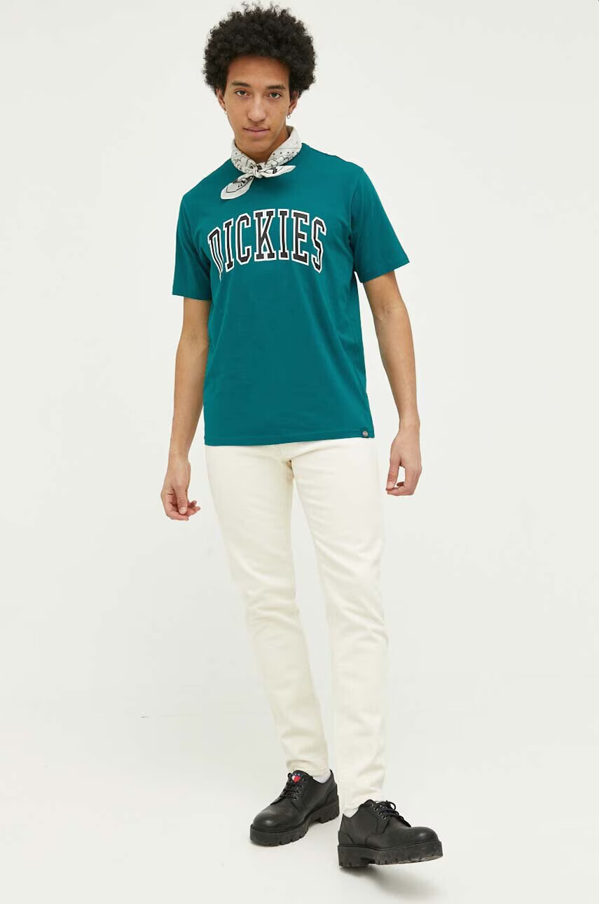 Dickies Памучна тениска в зелено с принт - Pepit.bg