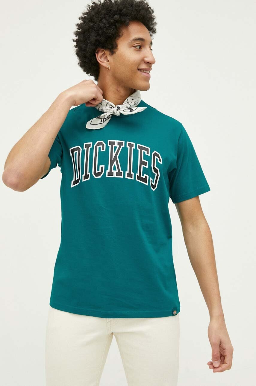Dickies Памучна тениска в зелено с принт - Pepit.bg