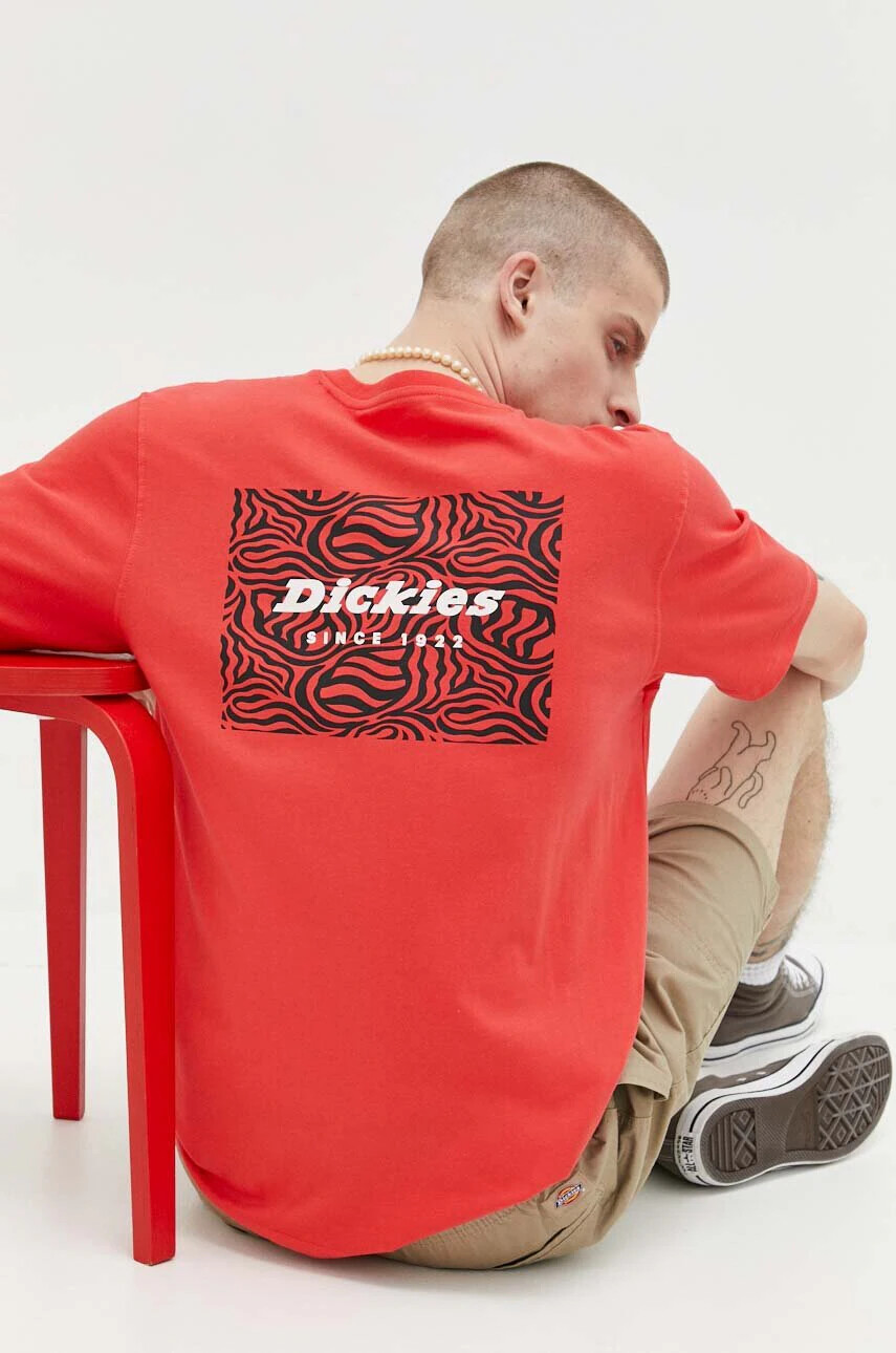 Dickies Памучна тениска в червено с принт - Pepit.bg
