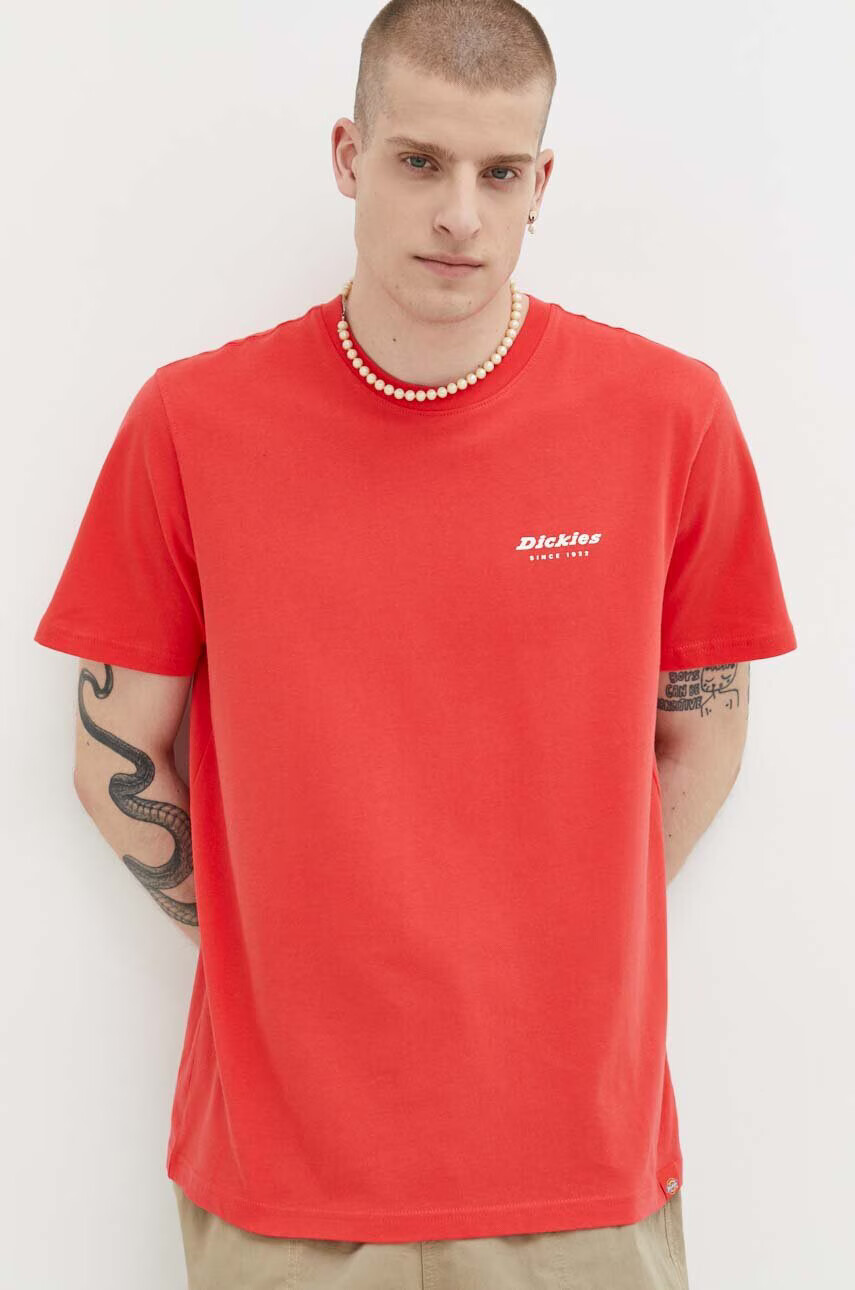 Dickies Памучна тениска в червено с принт - Pepit.bg