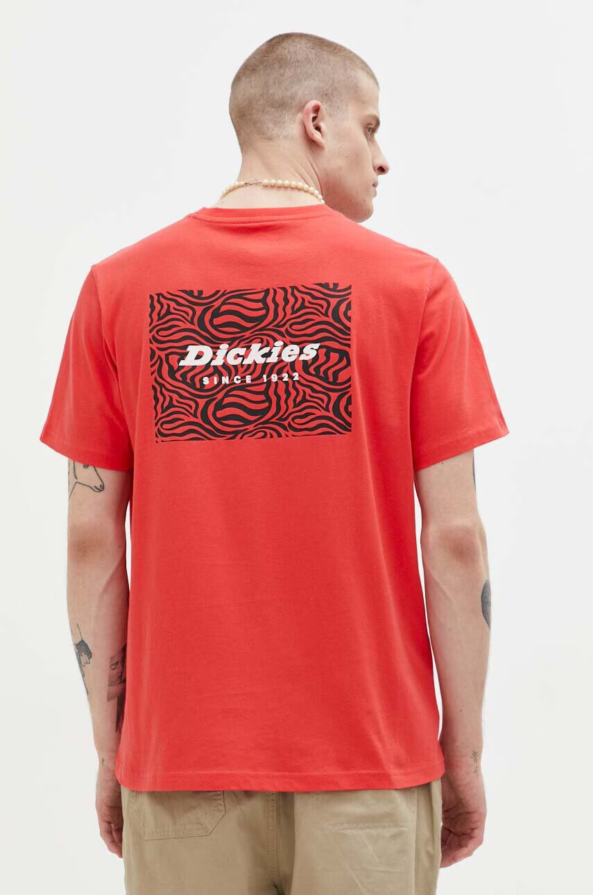 Dickies Памучна тениска в червено с принт - Pepit.bg