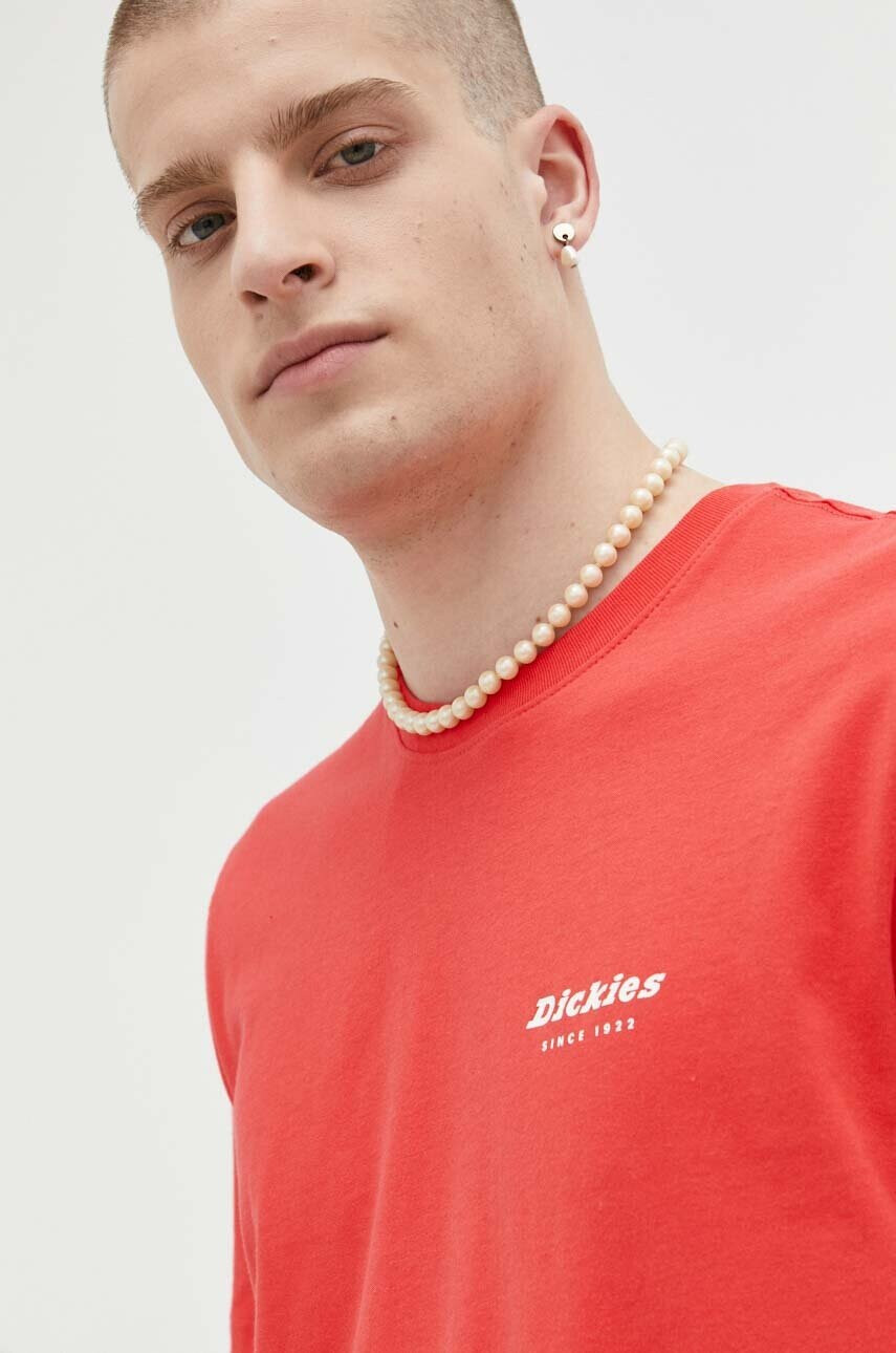 Dickies Памучна тениска в червено с принт - Pepit.bg