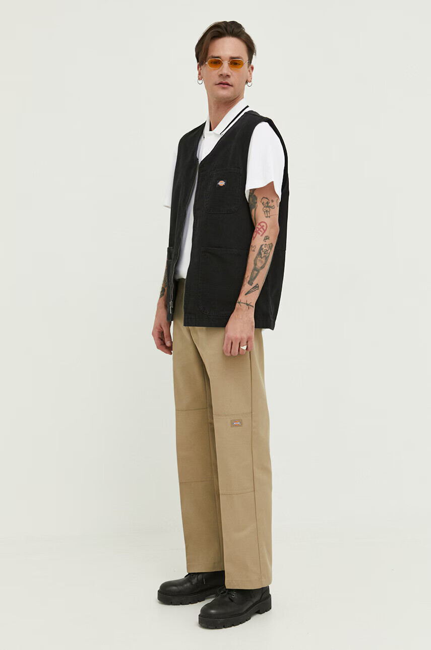 Dickies Памучна тениска с яка в бяло с апликация - Pepit.bg
