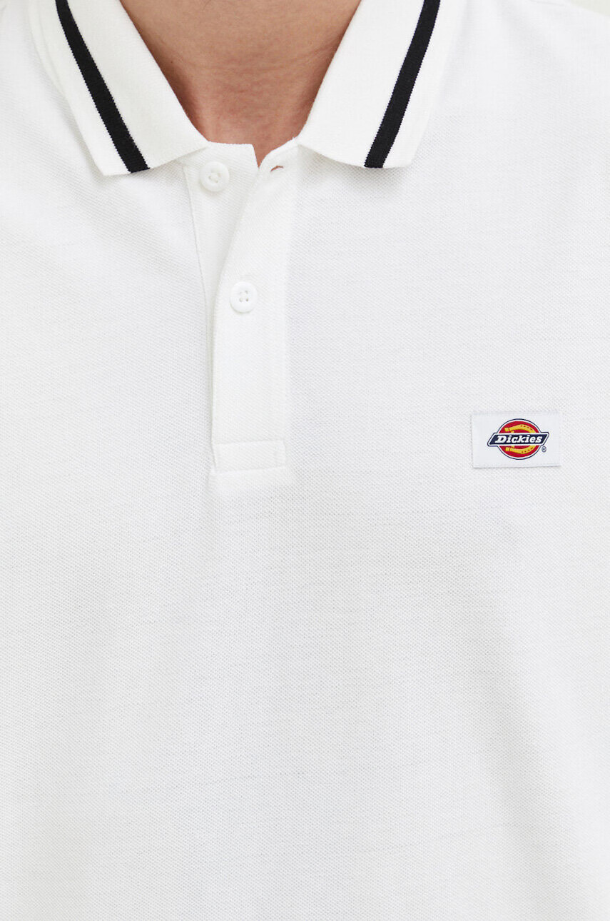 Dickies Памучна тениска с яка в бяло с апликация - Pepit.bg