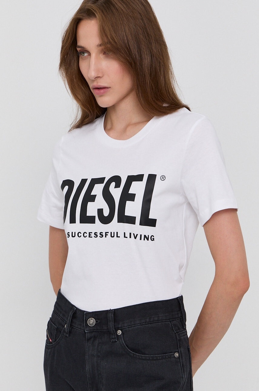 Diesel Памучна тениска в бяло - Pepit.bg