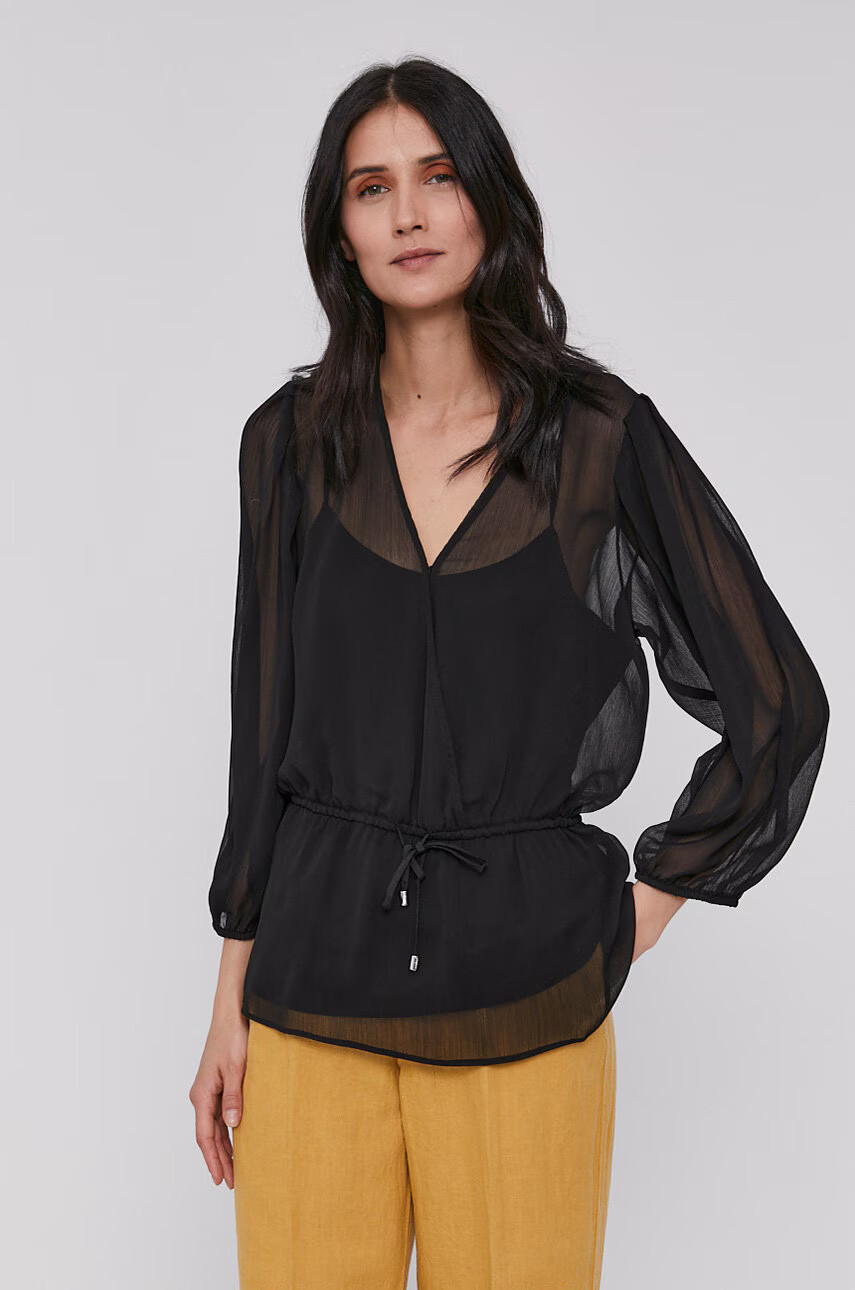 DKNY Блуза дамска в черно с изчистен дизайн - Pepit.bg