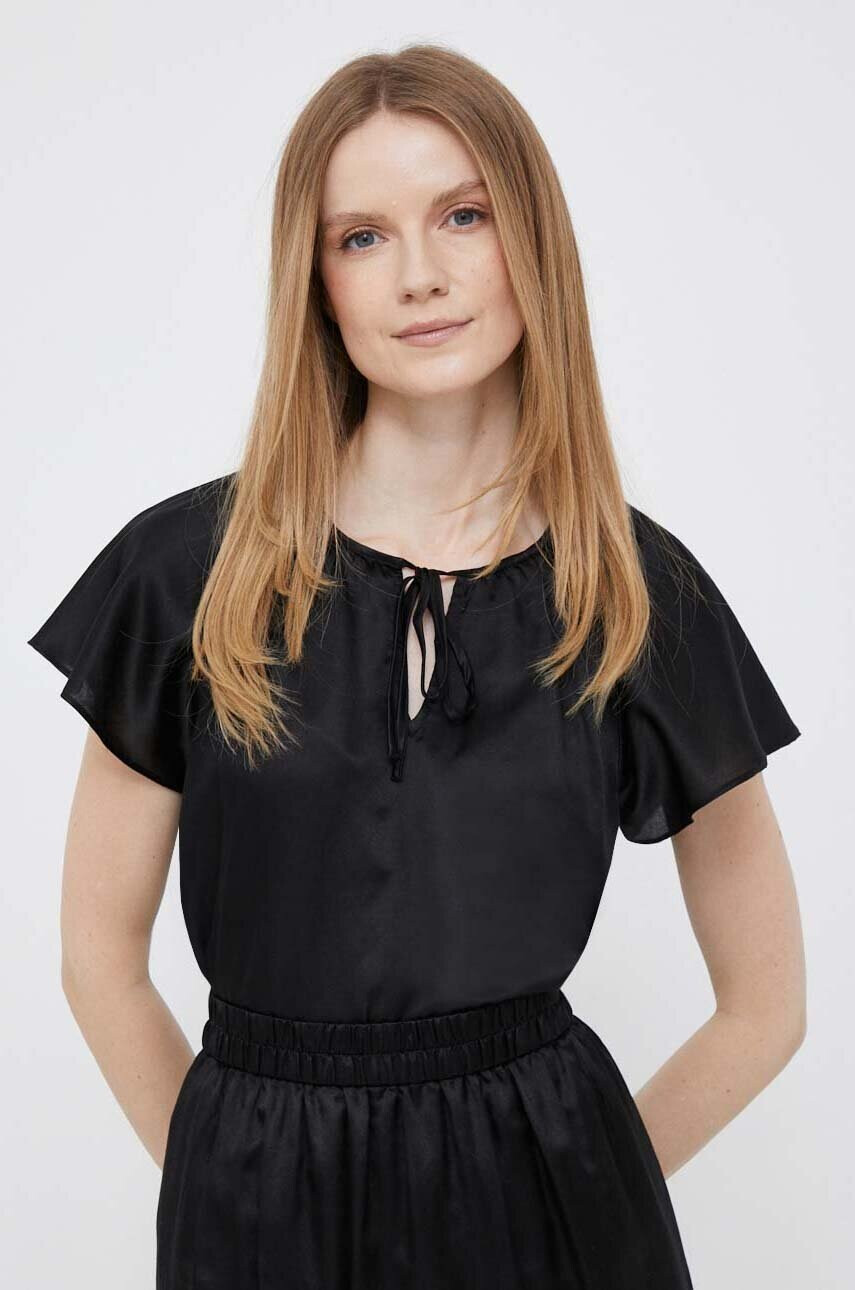 DKNY Блуза с коприна в черно с изчистен дизайн - Pepit.bg