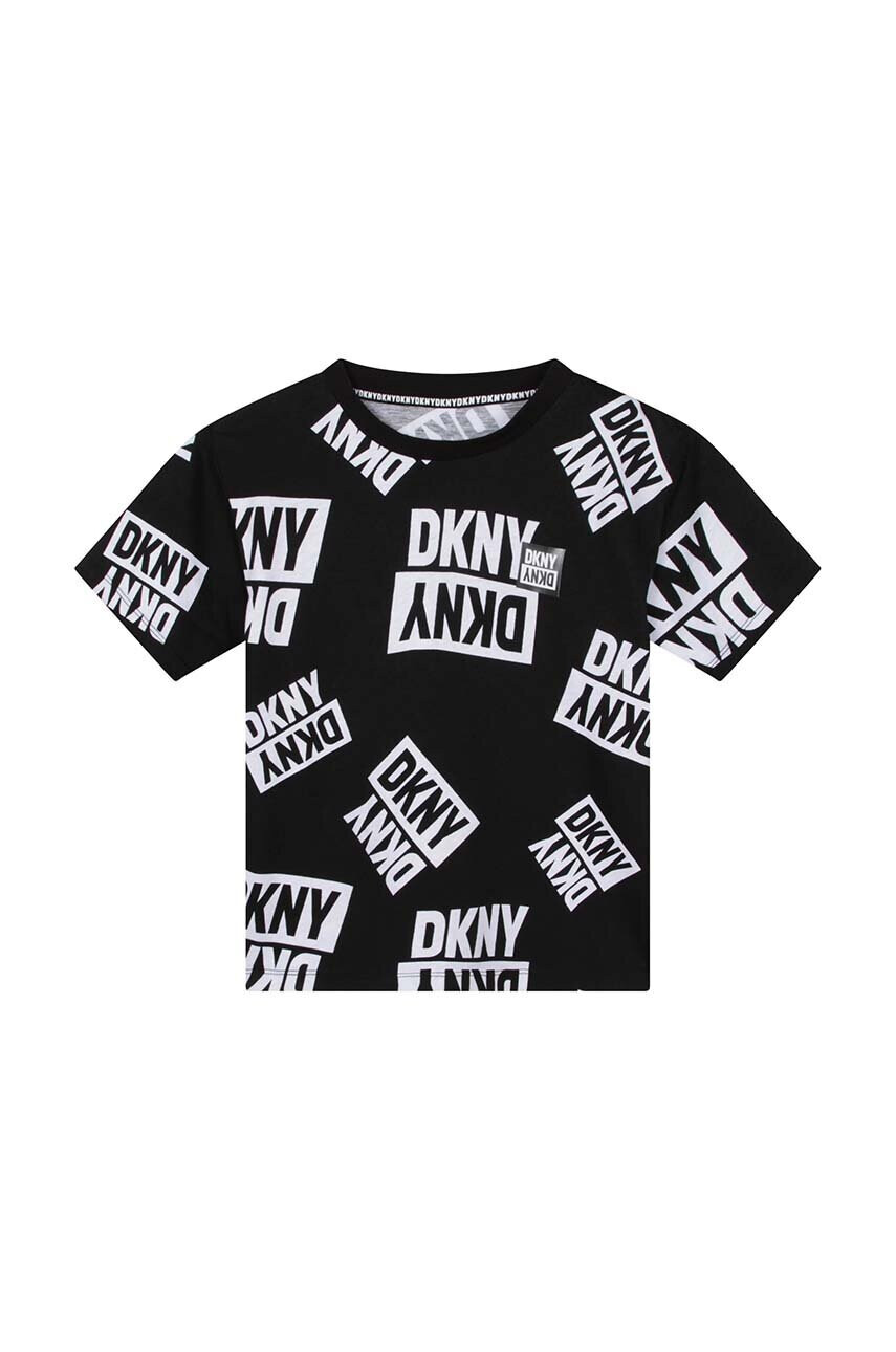 DKNY Детска памучна тениска в черно с десен - Pepit.bg