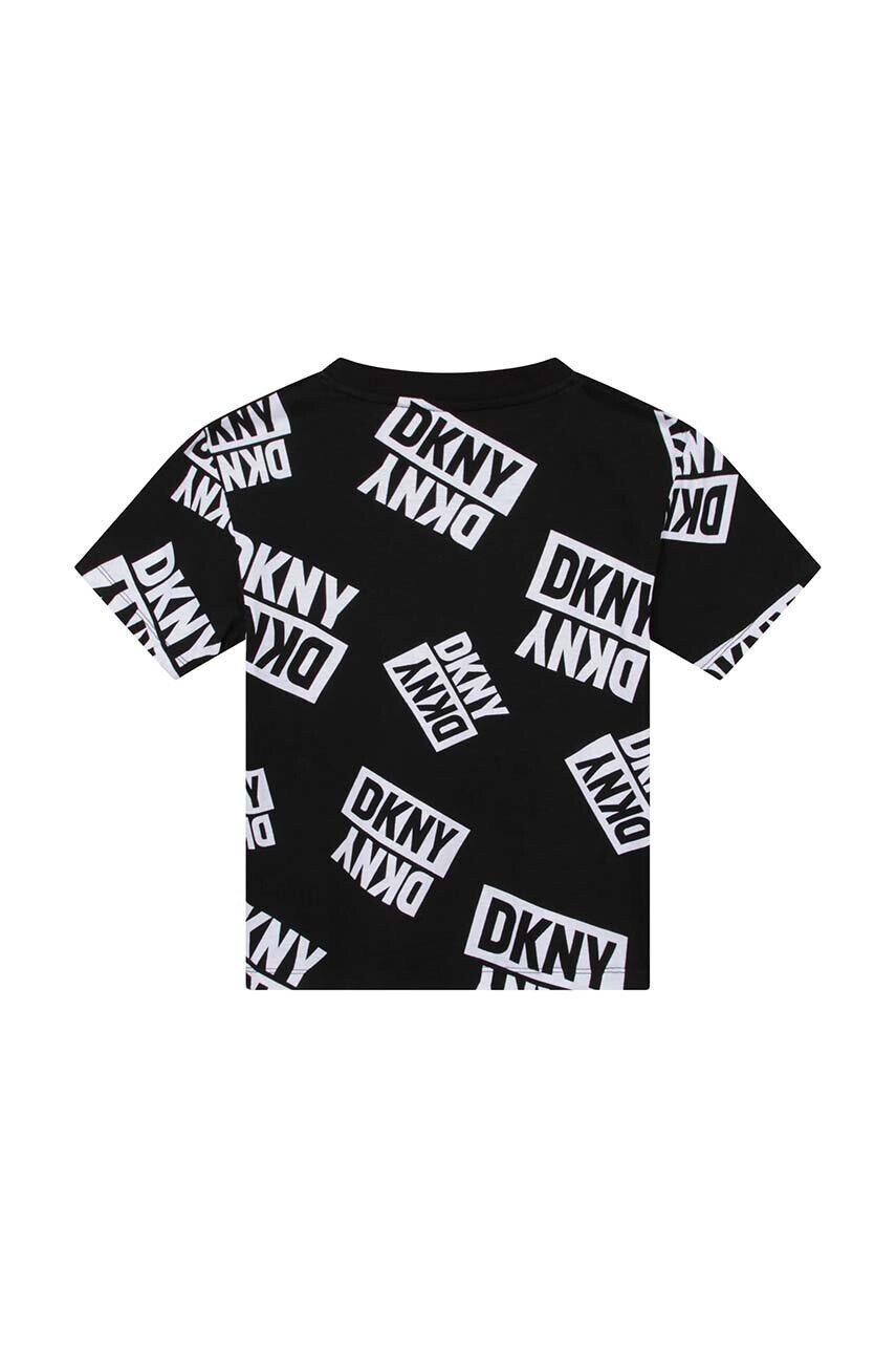 DKNY Детска памучна тениска в черно с десен - Pepit.bg