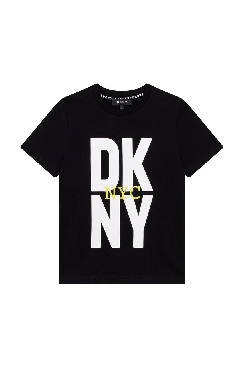 DKNY Детска памучна тениска в черно с принт - Pepit.bg
