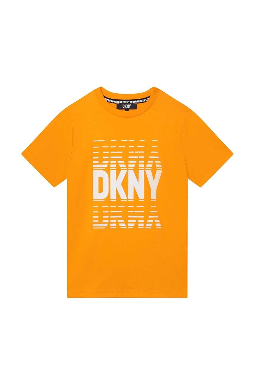 DKNY Детска памучна тениска в оранжево с принт - Pepit.bg