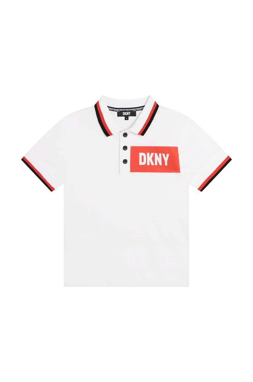 DKNY Детска памучна тениска с яка в бяло с принт - Pepit.bg