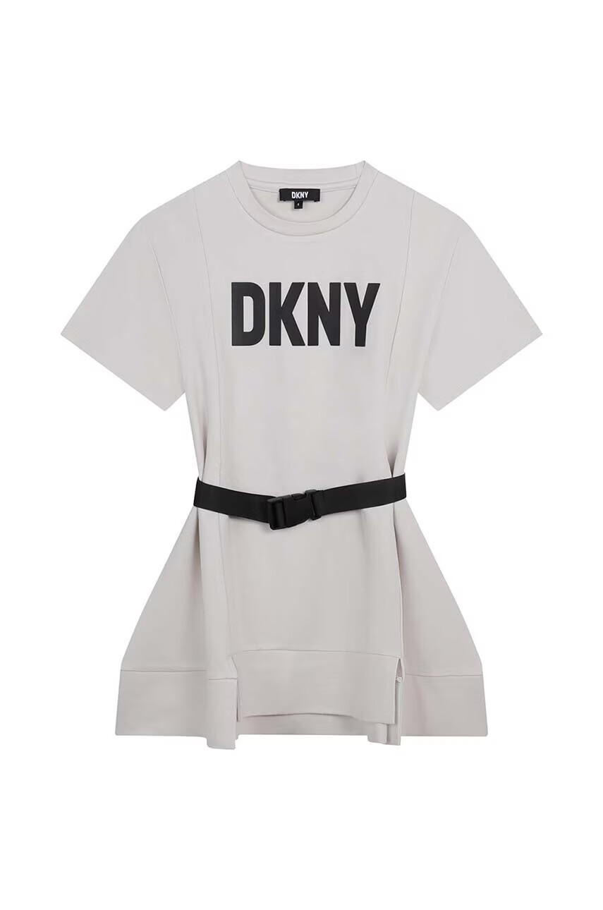 DKNY Детска рокля в бяло къс модел с уголемена кройка - Pepit.bg