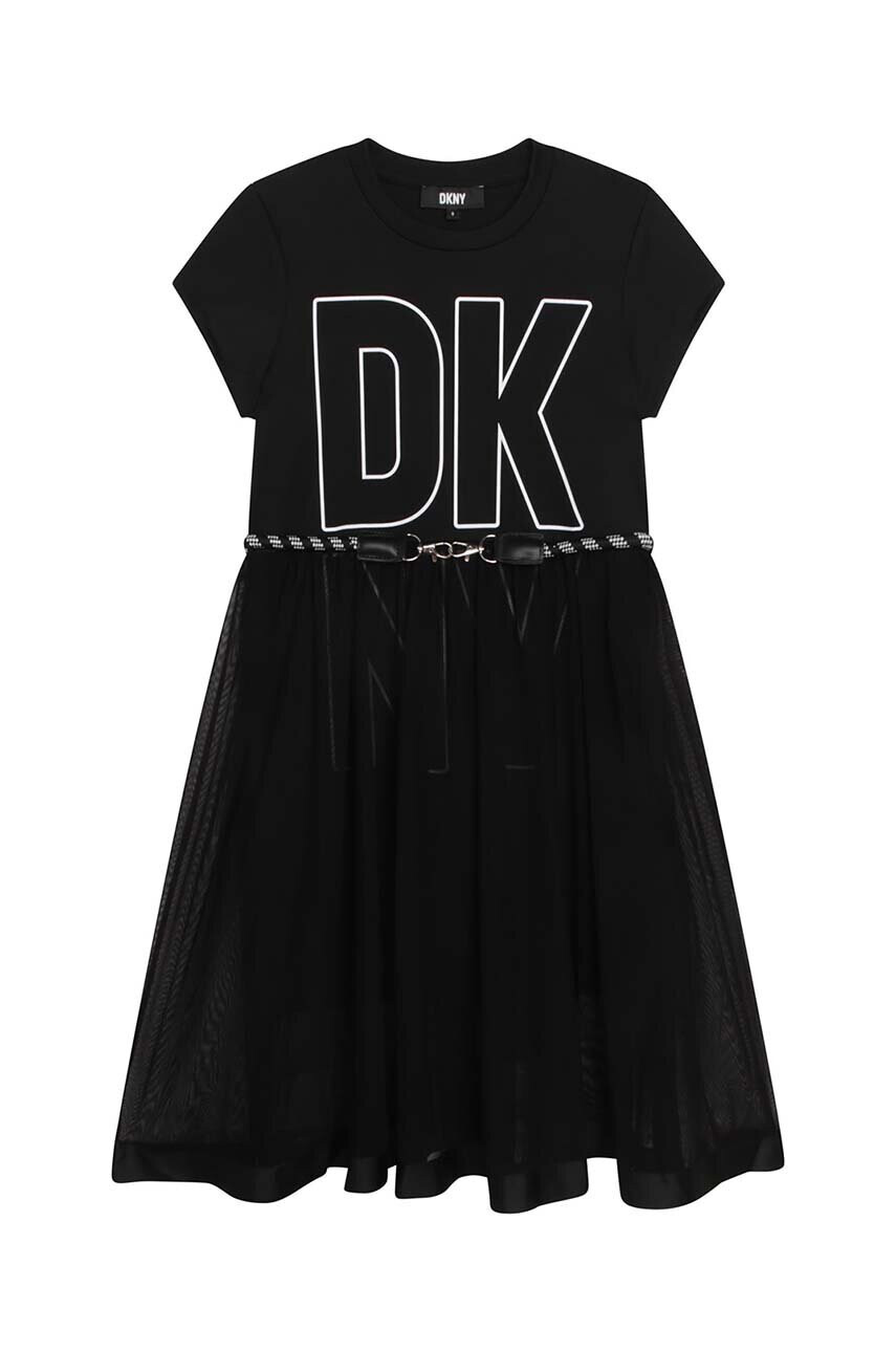 DKNY Детска рокля в черно среднодълъг модел разкроен модел - Pepit.bg