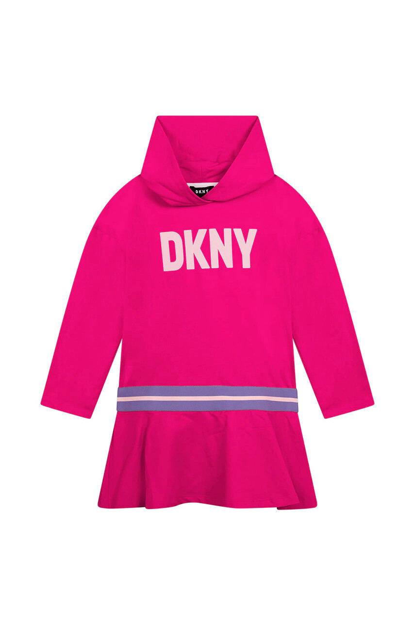 DKNY Детска рокля в розово къс модел разкроен модел - Pepit.bg