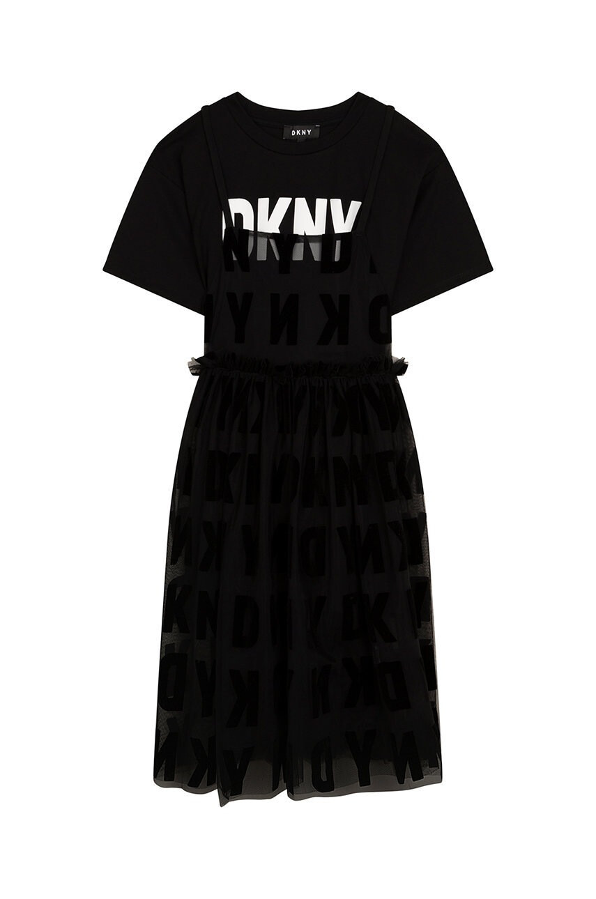 DKNY Детска рокля в черно къс модел разкроен модел - Pepit.bg