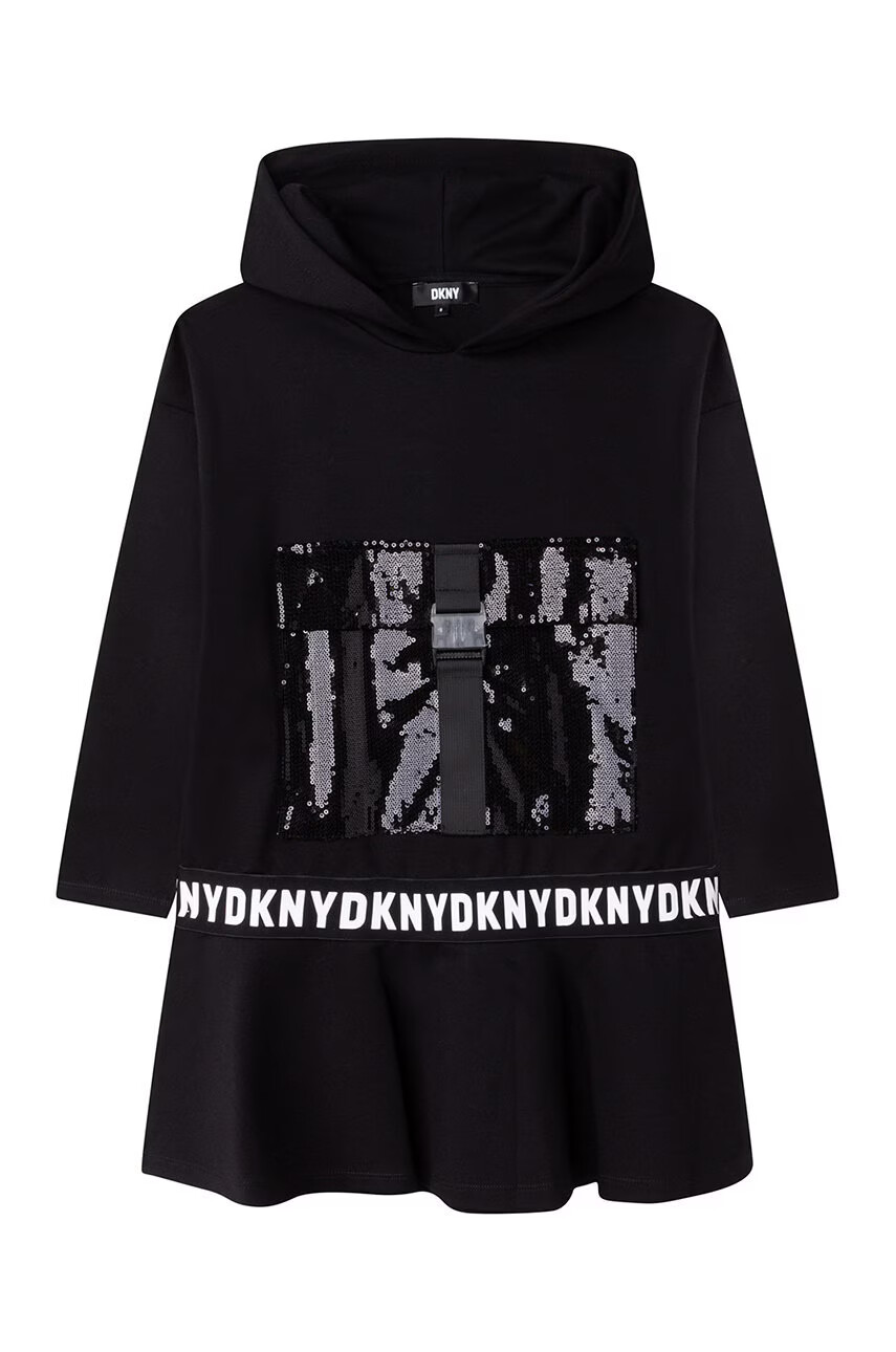DKNY Детска рокля в черно къс модел разкроен модел - Pepit.bg