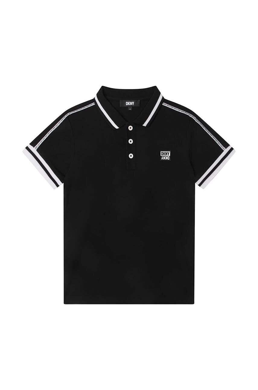 DKNY Детска тениска с яка в черно с апликация - Pepit.bg