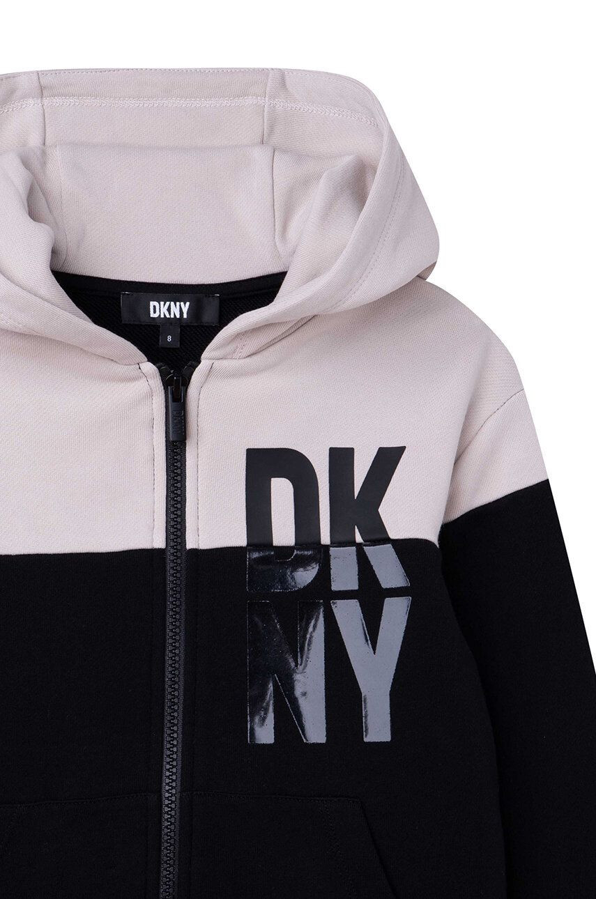 DKNY Детски суичър в черно с качулка с десен - Pepit.bg