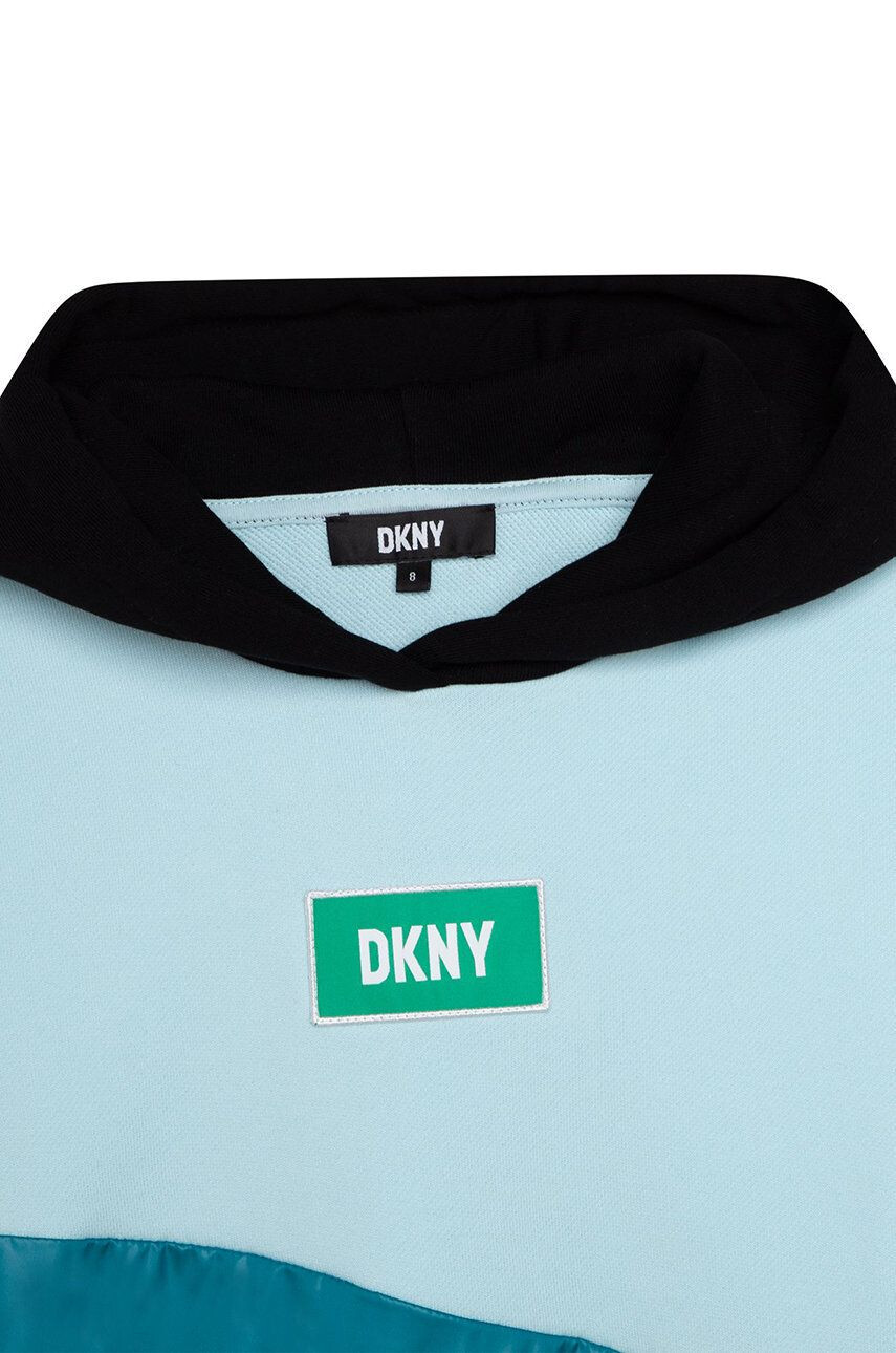 DKNY Детски суичър в тюркоазено с качулка с десен - Pepit.bg