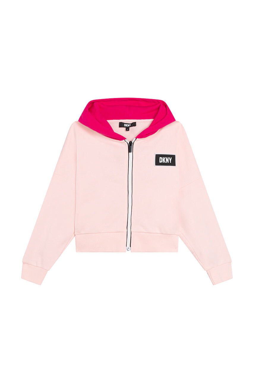 DKNY Детски суичър в розово с качулка с десен - Pepit.bg