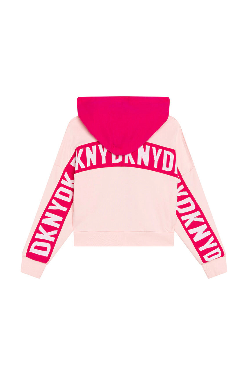 DKNY Детски суичър в розово с качулка с десен - Pepit.bg